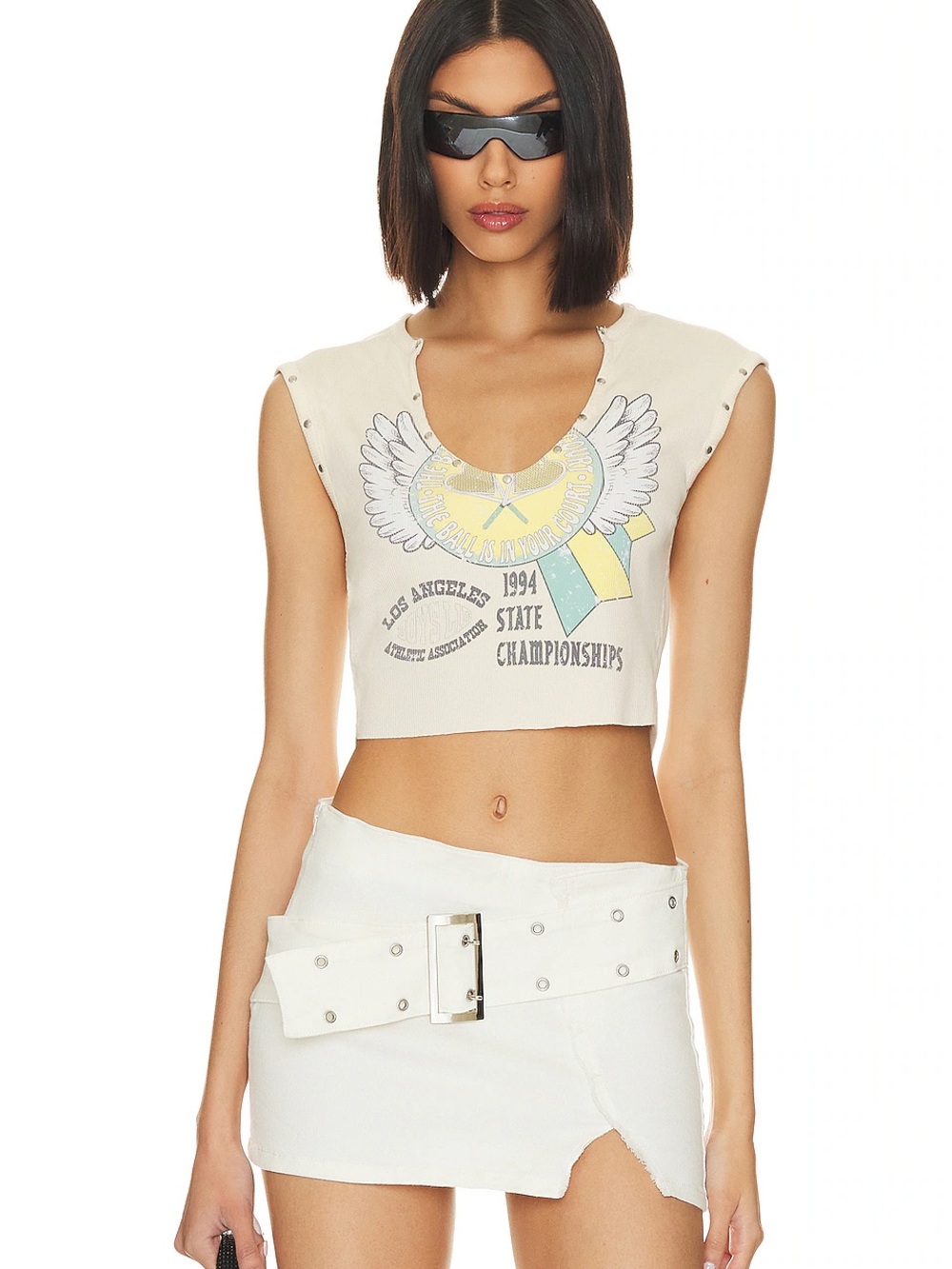 Boys Lie State Champs Cream Ribbed Rebel Crop Tank Top